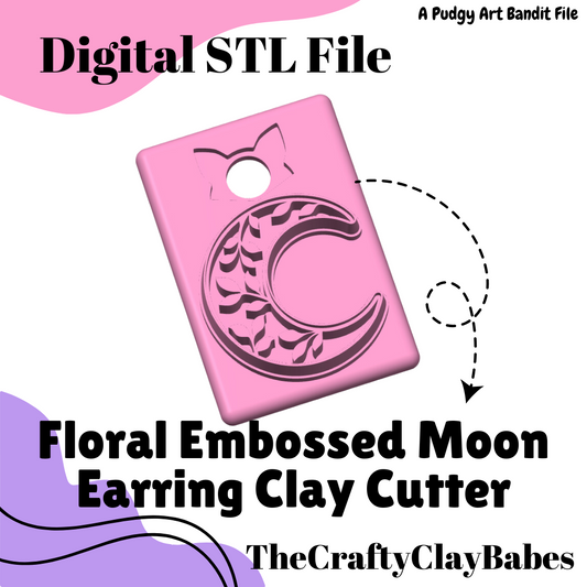 Floral Embossed Moon Digital STL Polymer Clay Earring Cutter File