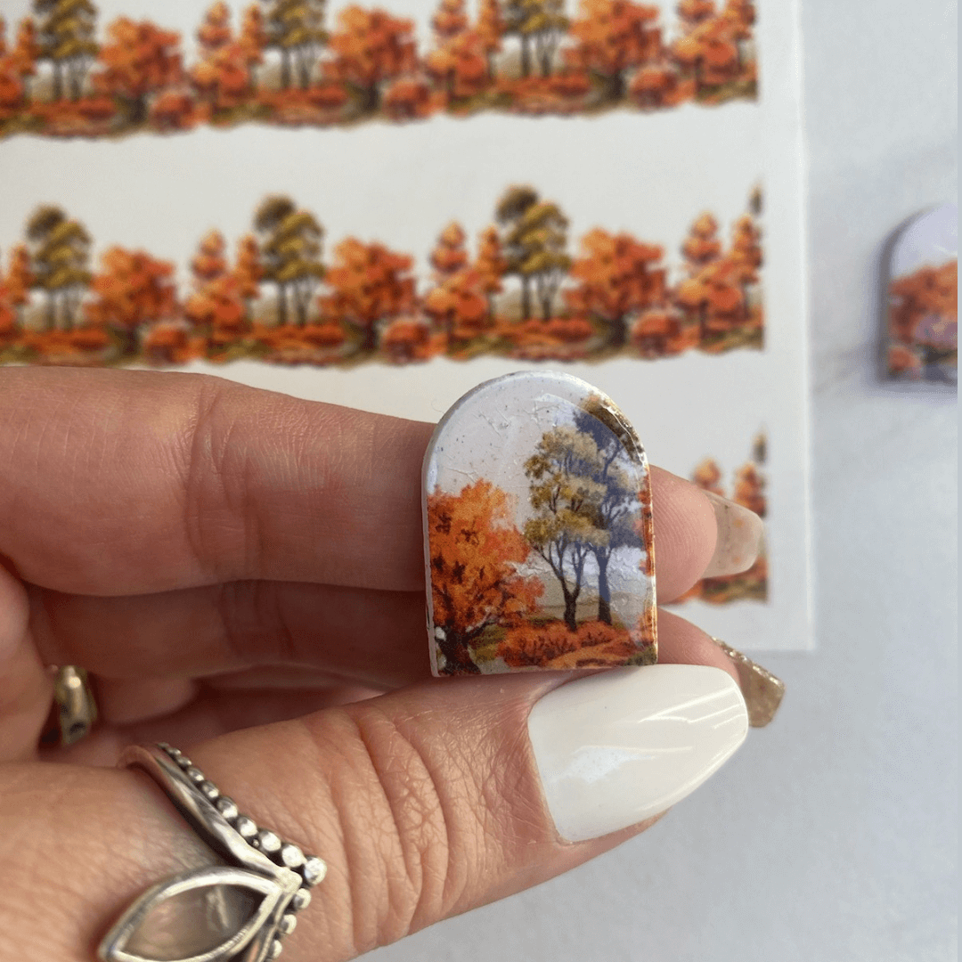 fall tattoo transfer image on polymer clay